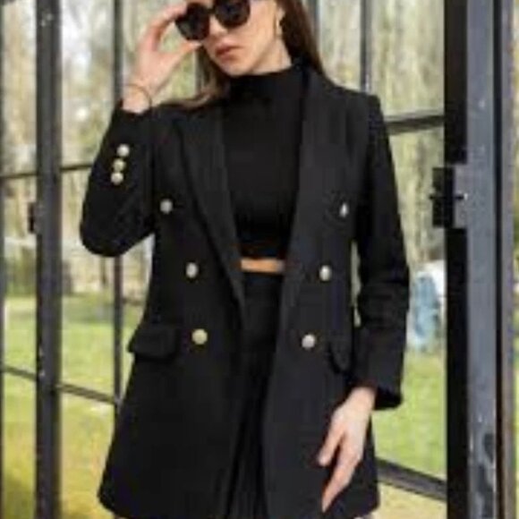 Zara Jackets & Blazers - ZARA WOMEN NEW DOUBLE BREASTED TEXTURED WEAVE JACKET BLAZER GOLD Button 3046/269